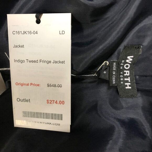 NWT Worth New York Indigo Tweed Fringe Jacket - Picture 3 of 7